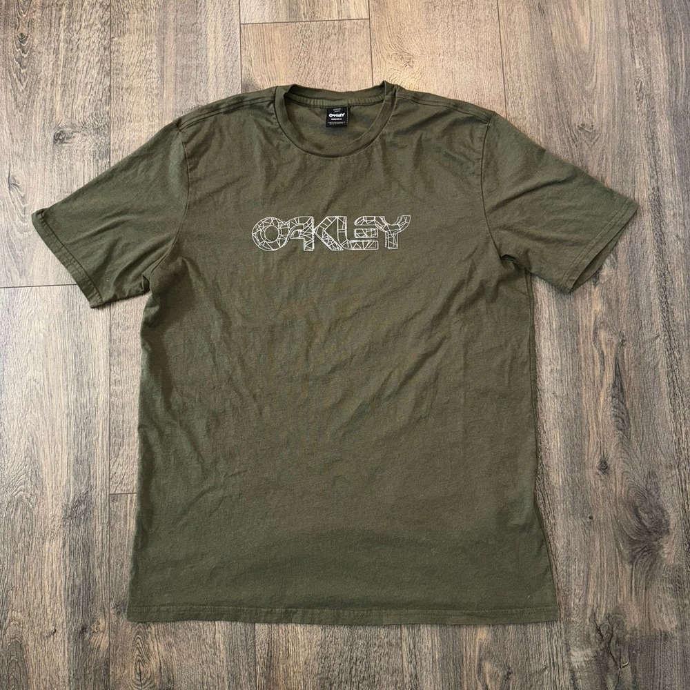 Oakley Short Sleeve Men 2XL T-Shirt Geometric Logo Olive Workout Casual (fit L)